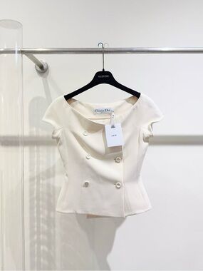 Dior Cream Double-Breasted Short-Sleeve Tailored Jacket